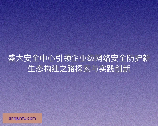 盛大安全中心引领企业级网络安全防护新生态构建之路探索与实践创新